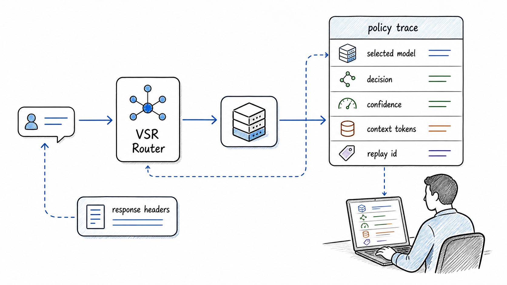 Session-routing observability trace